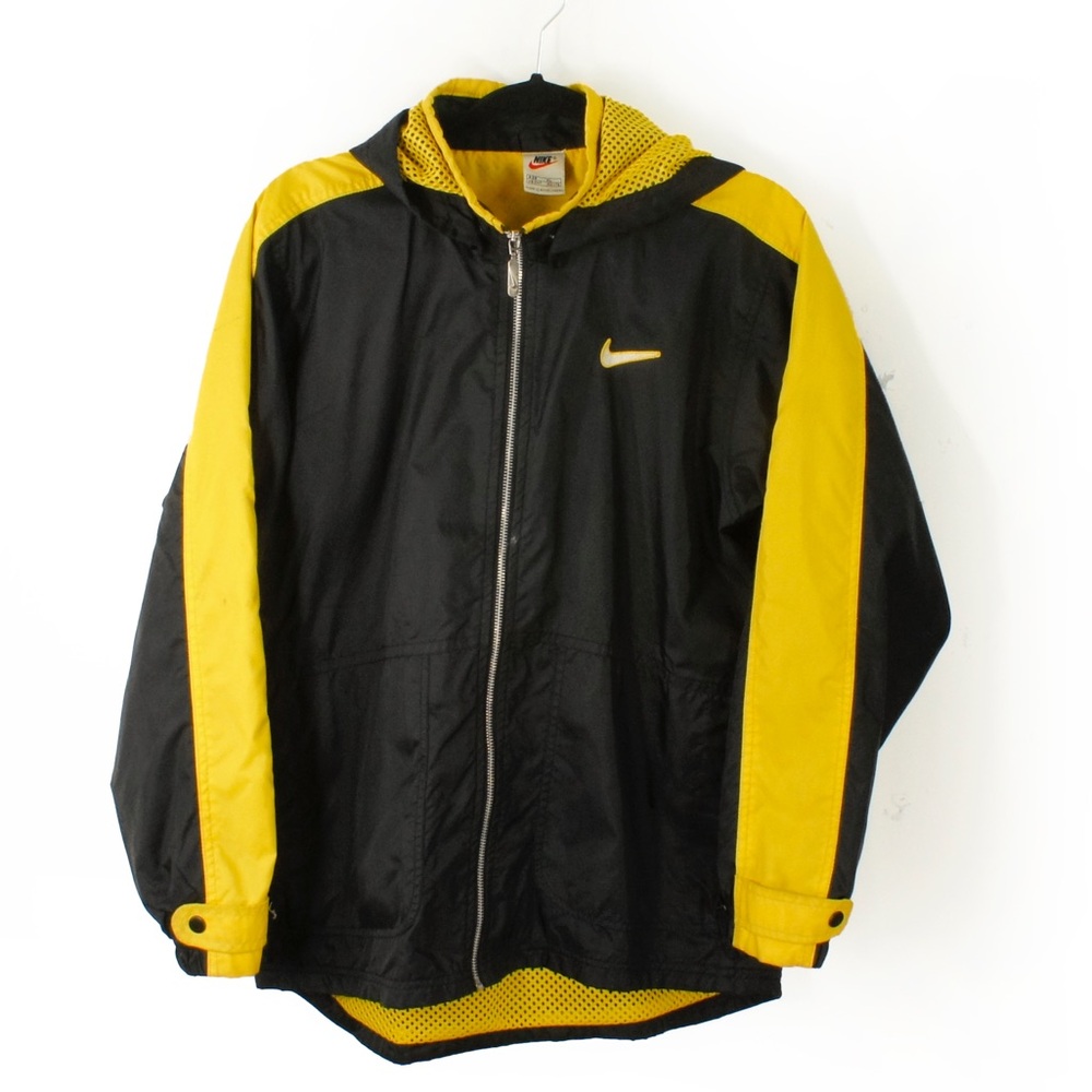 Vintage 90s Nike Yellow Logo Swoosh Black Windbreaker Jacket